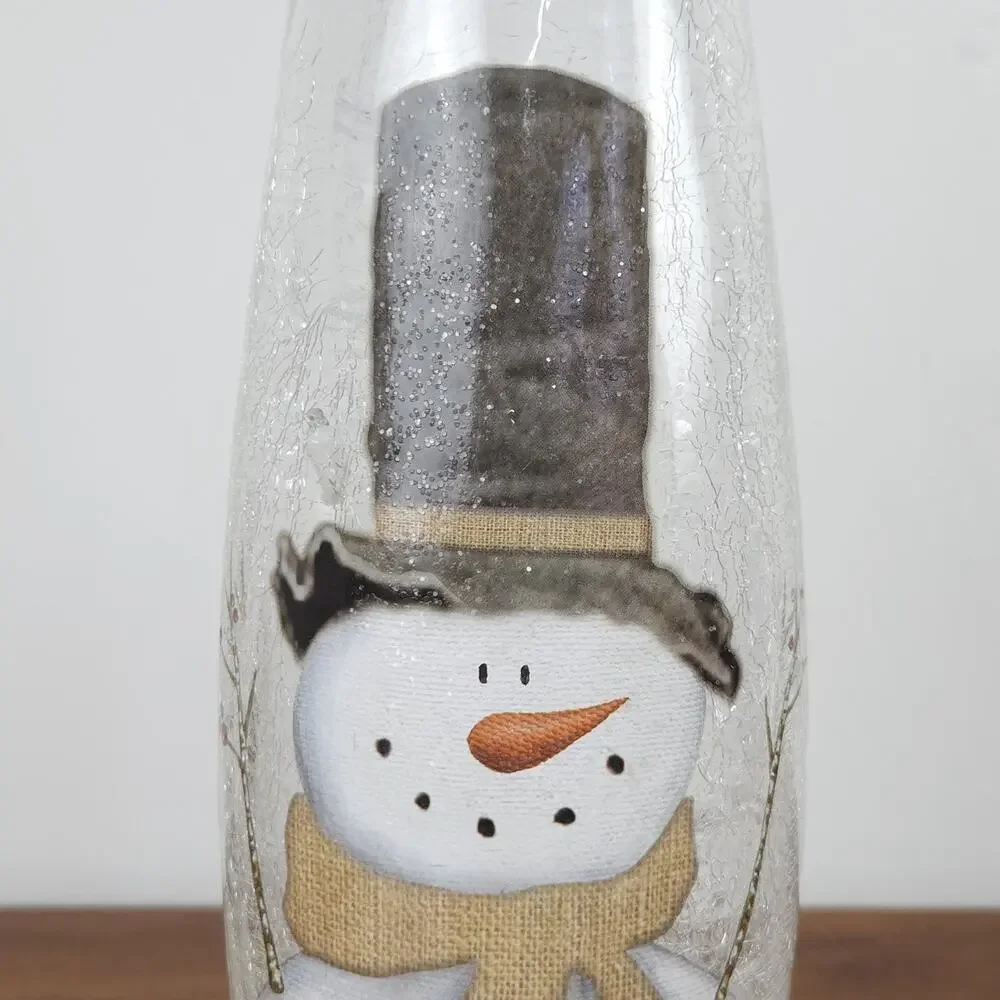 Pier 1 Imports Snowman Glass Hurricane Lamp Christmas Cottage Whimsical Country